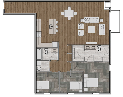 Apartment Floor Plans Rochester Hills MI - Cedar Valley Luxury Apartments - unit-b